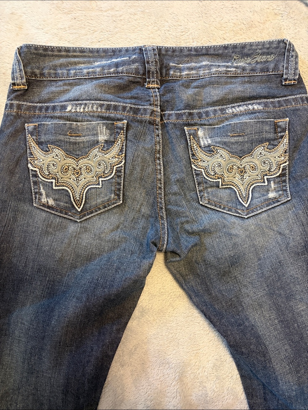 Guess Jeans Daredevil Boot Distressed Blue Jeans with embroidery